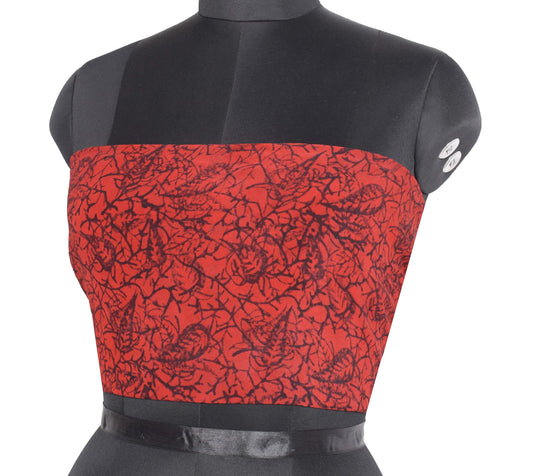 Sushila Vintage Blouse Piece Pure Georgette for Women Remnant Red Top Fabric