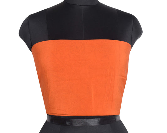Sushila Vintage Pure Crepe Remnant Orange Blouse Piece for Women Printed Fabric