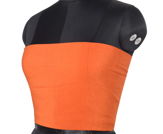 Sushila Vintage Pure Crepe Remnant Orange Blouse Piece for Women Printed Fabric