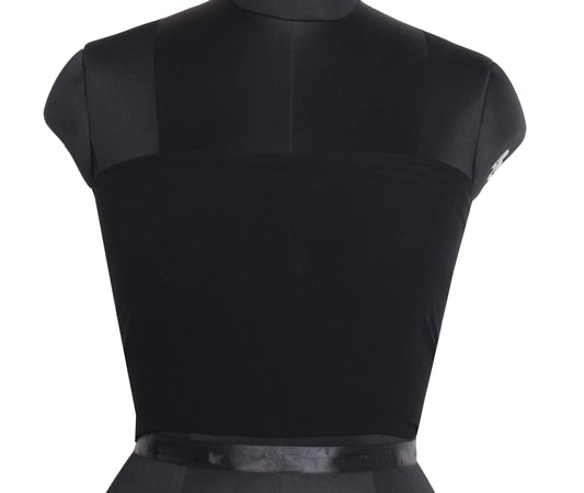 Sushila Vintage Blouse Piece Pure Georgette for Women Remnant Black Top Fabric