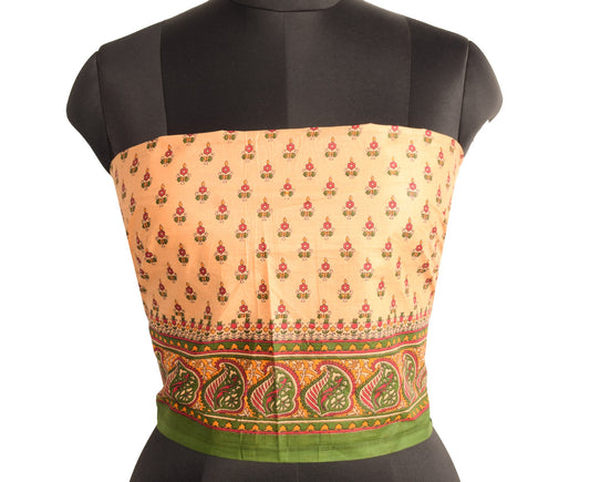 Sushila Vintage Pure Cotton Blouse Piece Material for Women Peach Remnant Fabric