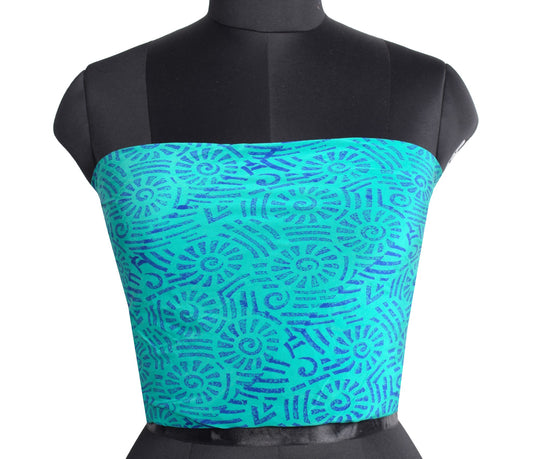 Sushila Vintage Pure Crepe Aqua Blouse Piece Remnant for Women Printed Fabric