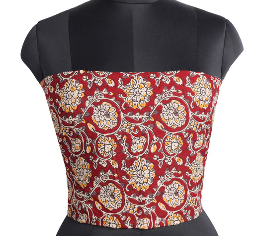 Sushila Vintage Pure Cotton Red Remnant Piece for Women Kalamkari Printed Fabric