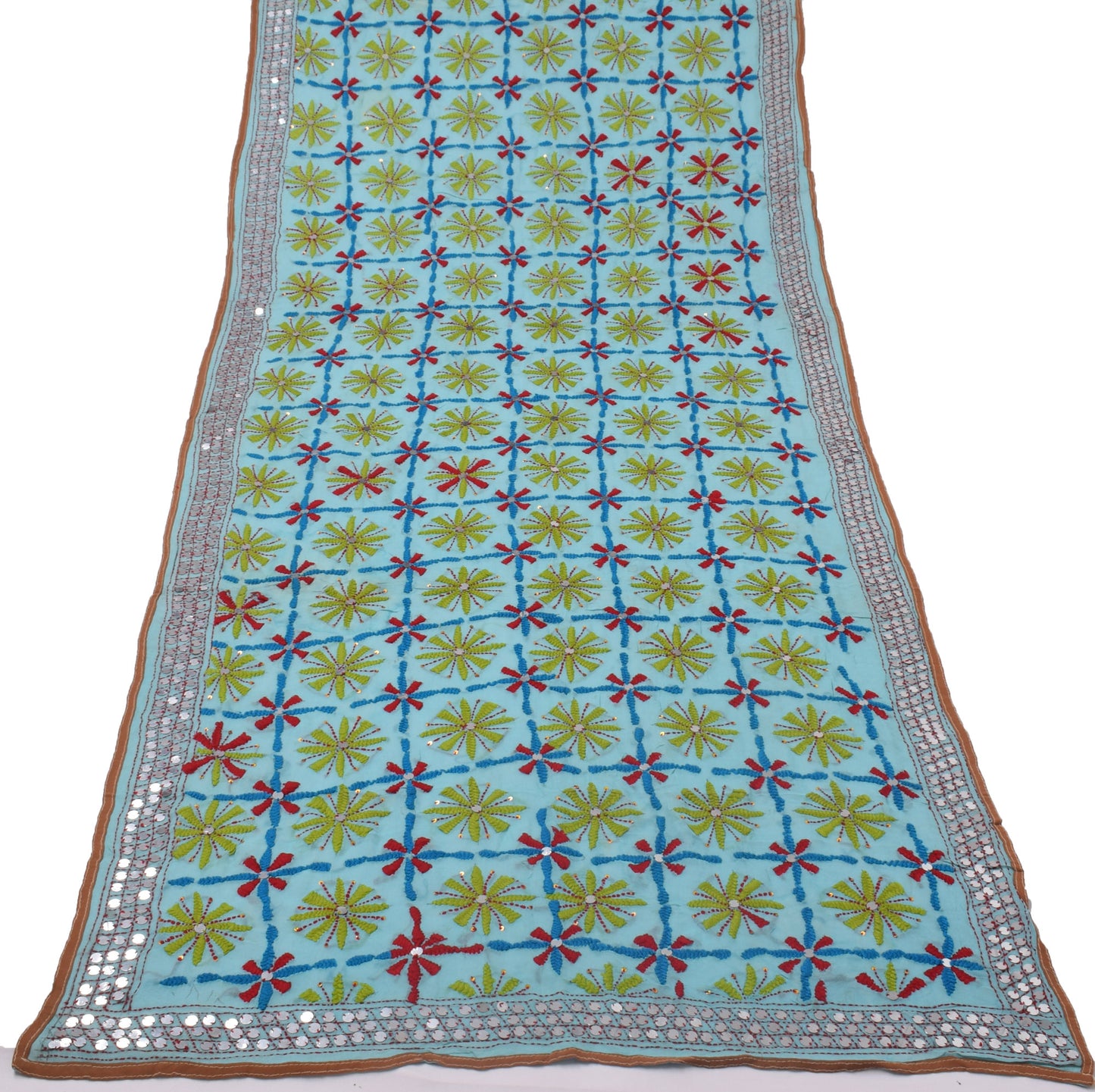Sushila Vintage Blue Dupatta Pure Georgette Silk Phulkari Embroidered Long Stole