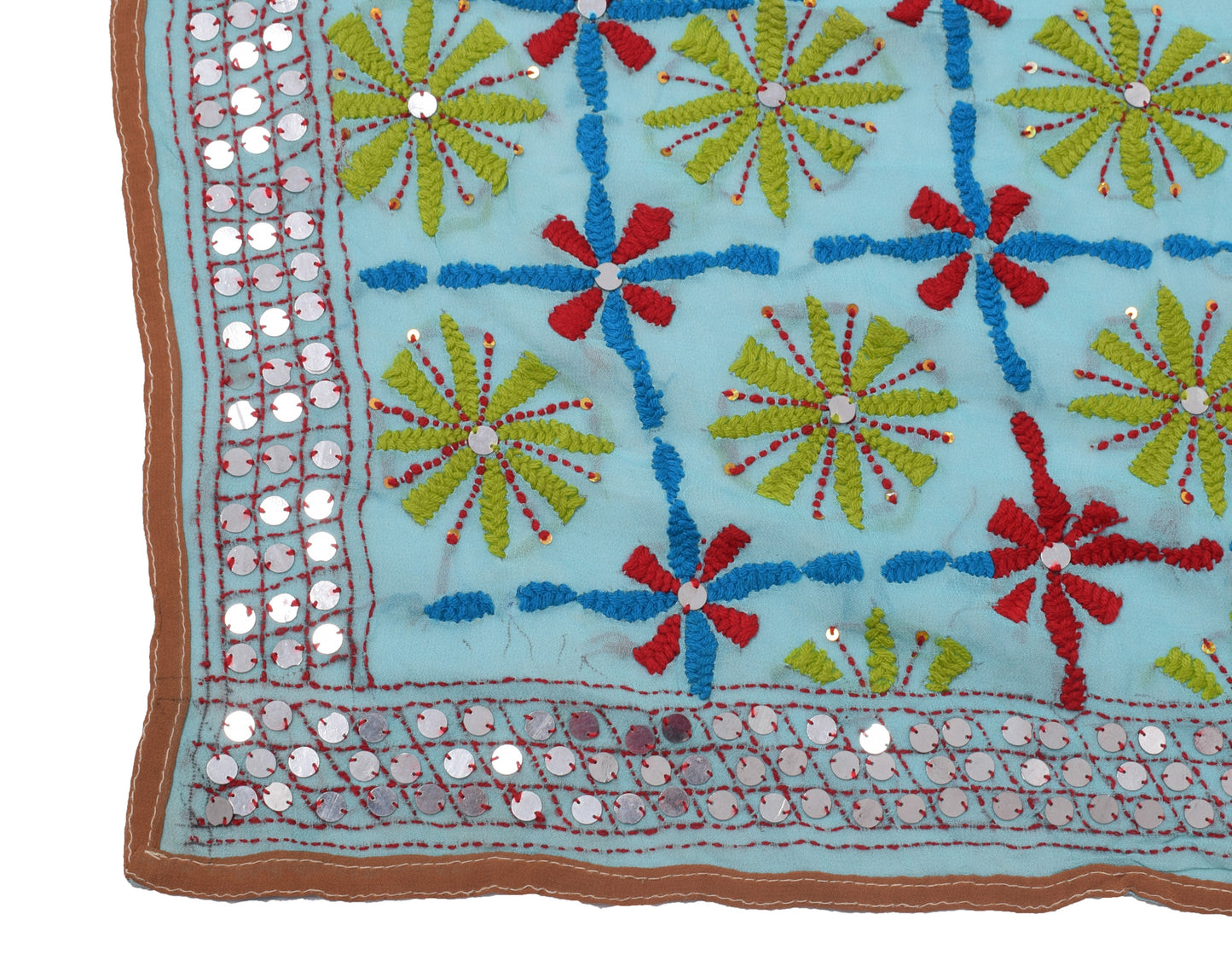 Sushila Vintage Blue Dupatta Pure Georgette Silk Phulkari Embroidered Long Stole