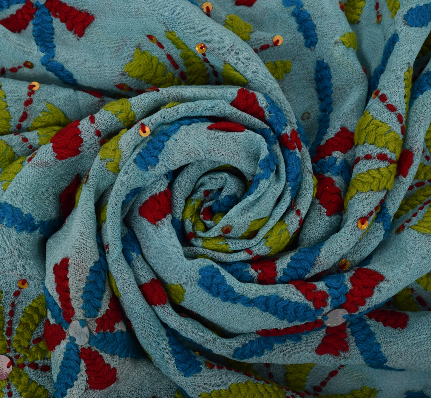 Sushila Vintage Blue Dupatta Pure Georgette Silk Phulkari Embroidered Long Stole