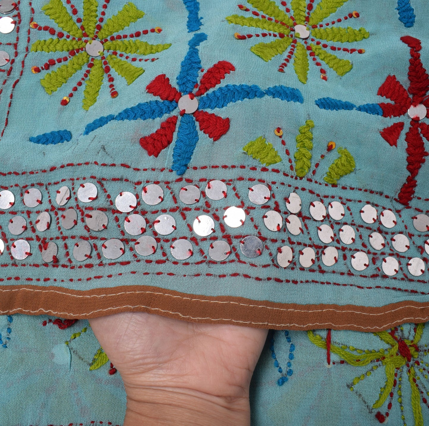 Sushila Vintage Blue Dupatta Pure Georgette Silk Phulkari Embroidered Long Stole