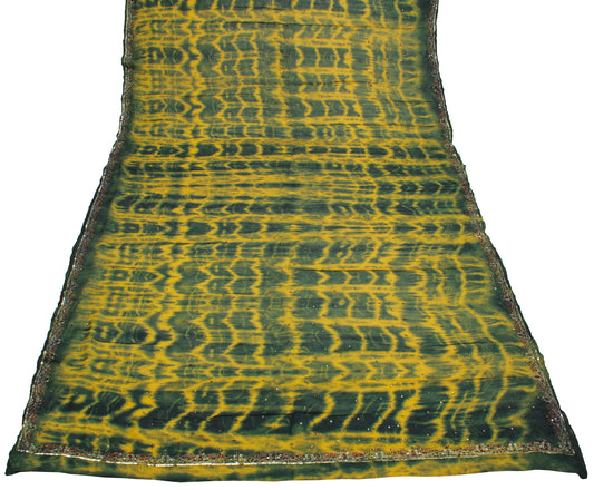 Sushila Vintage Yellow Dupatta Pure Chiffon Silk Hand Beaded Long Stole Scarves