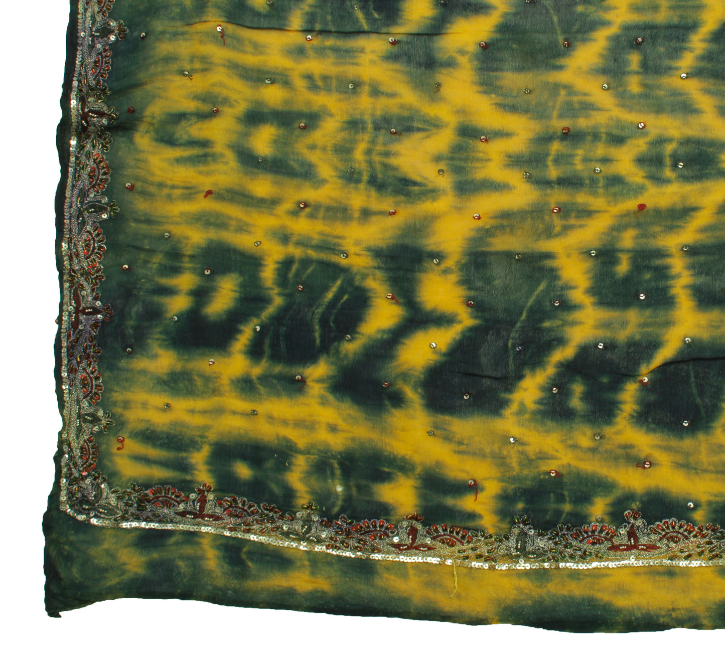 Sushila Vintage Yellow Dupatta Pure Chiffon Silk Hand Beaded Long Stole Scarves