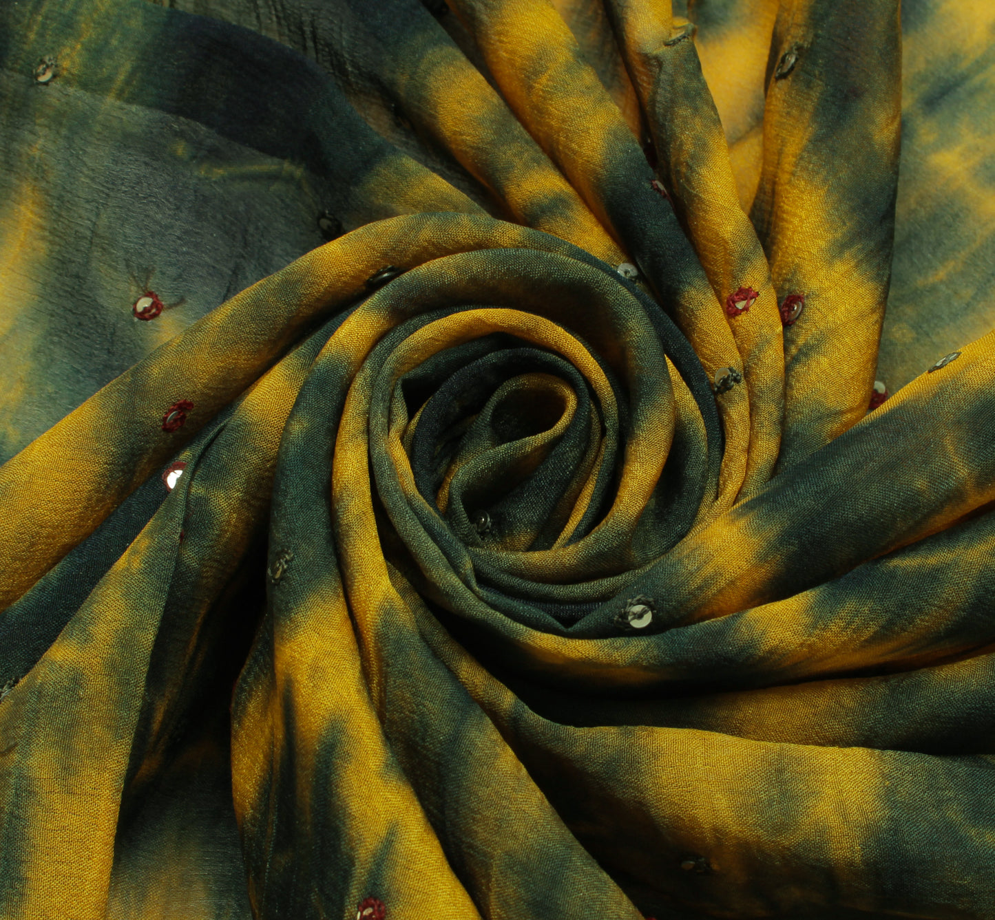 Sushila Vintage Yellow Dupatta Pure Chiffon Silk Hand Beaded Long Stole Scarves