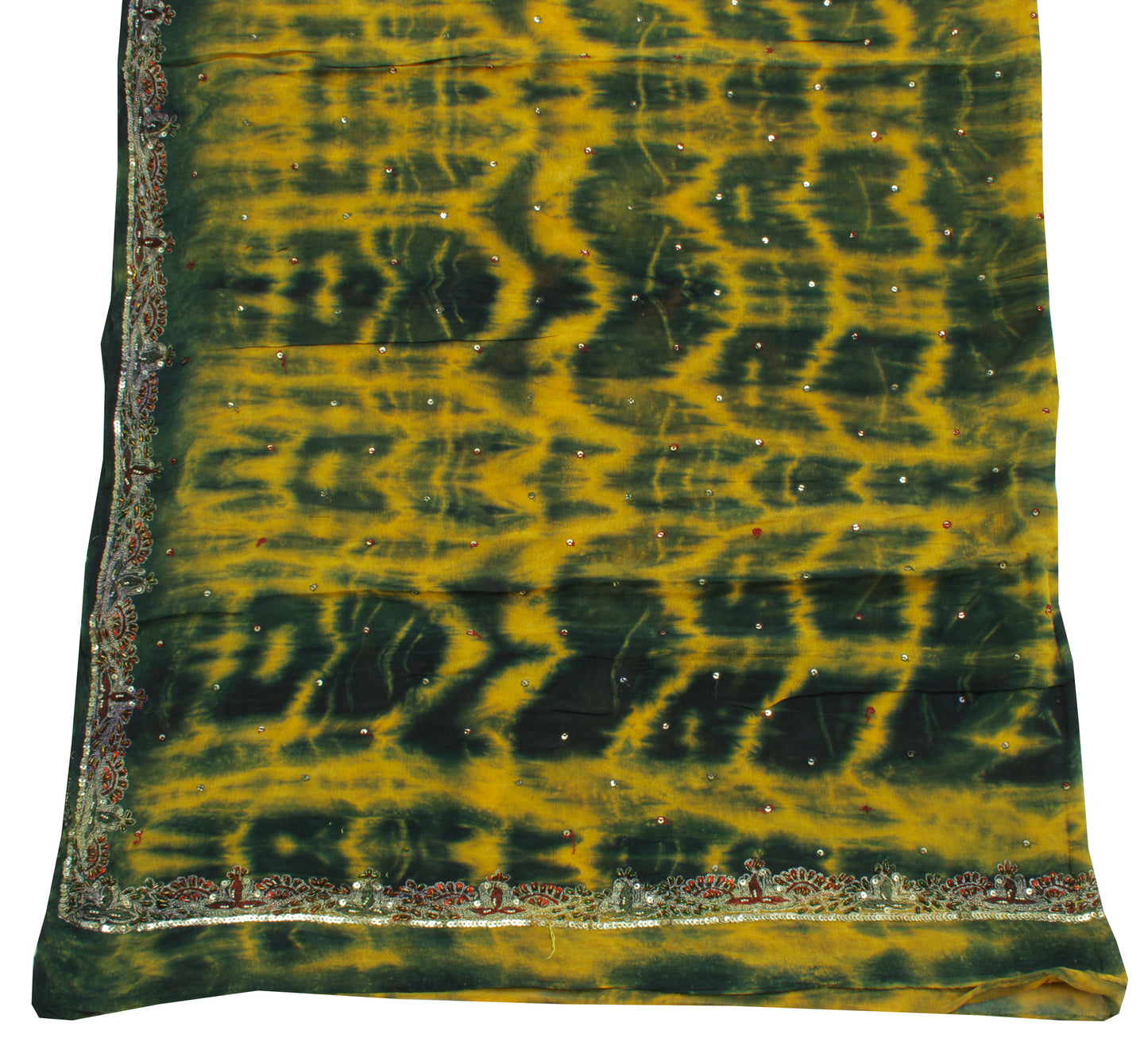 Sushila Vintage Yellow Dupatta Pure Chiffon Silk Hand Beaded Long Stole Scarves