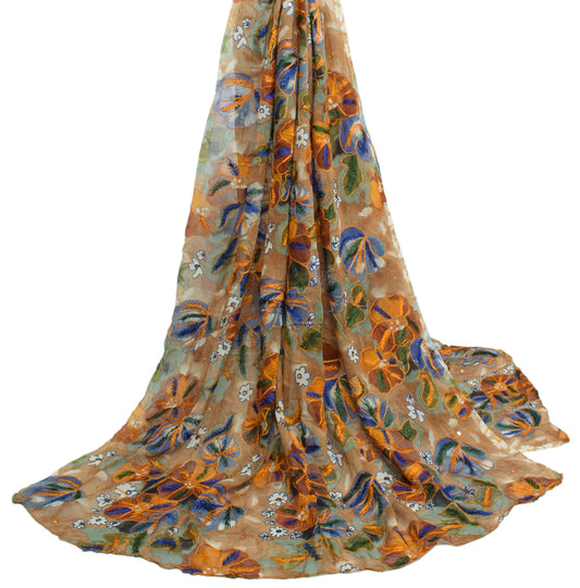 Sushila Vintage Multi-Color Dupatta 100% Pure Georgette Silk Printed Long Stole
