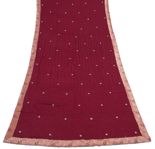 Sushila Vintage Maroon Dupatta 100% Pure Chiffon Silk Woven Floral Long Stole