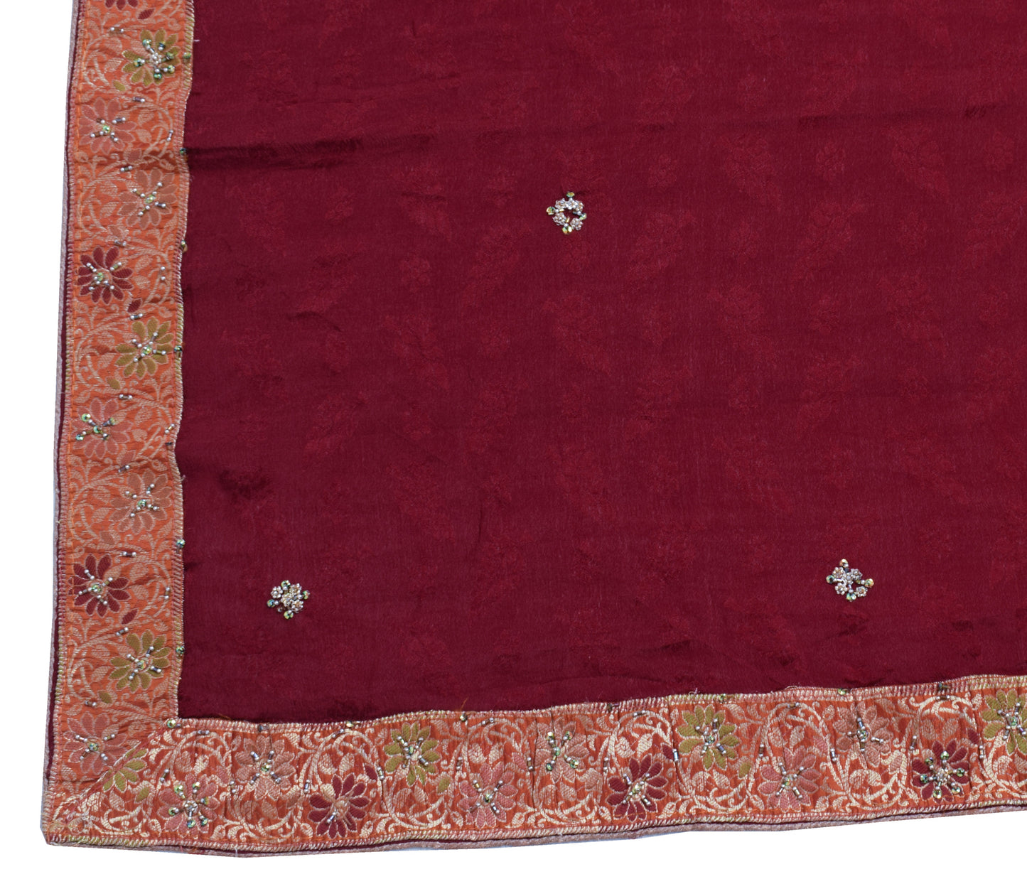 Sushila Vintage Maroon Dupatta 100% Pure Chiffon Silk Woven Floral Long Stole