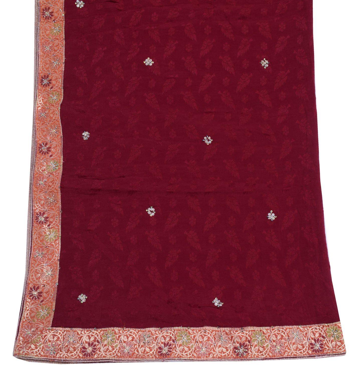 Sushila Vintage Maroon Dupatta 100% Pure Chiffon Silk Woven Floral Long Stole