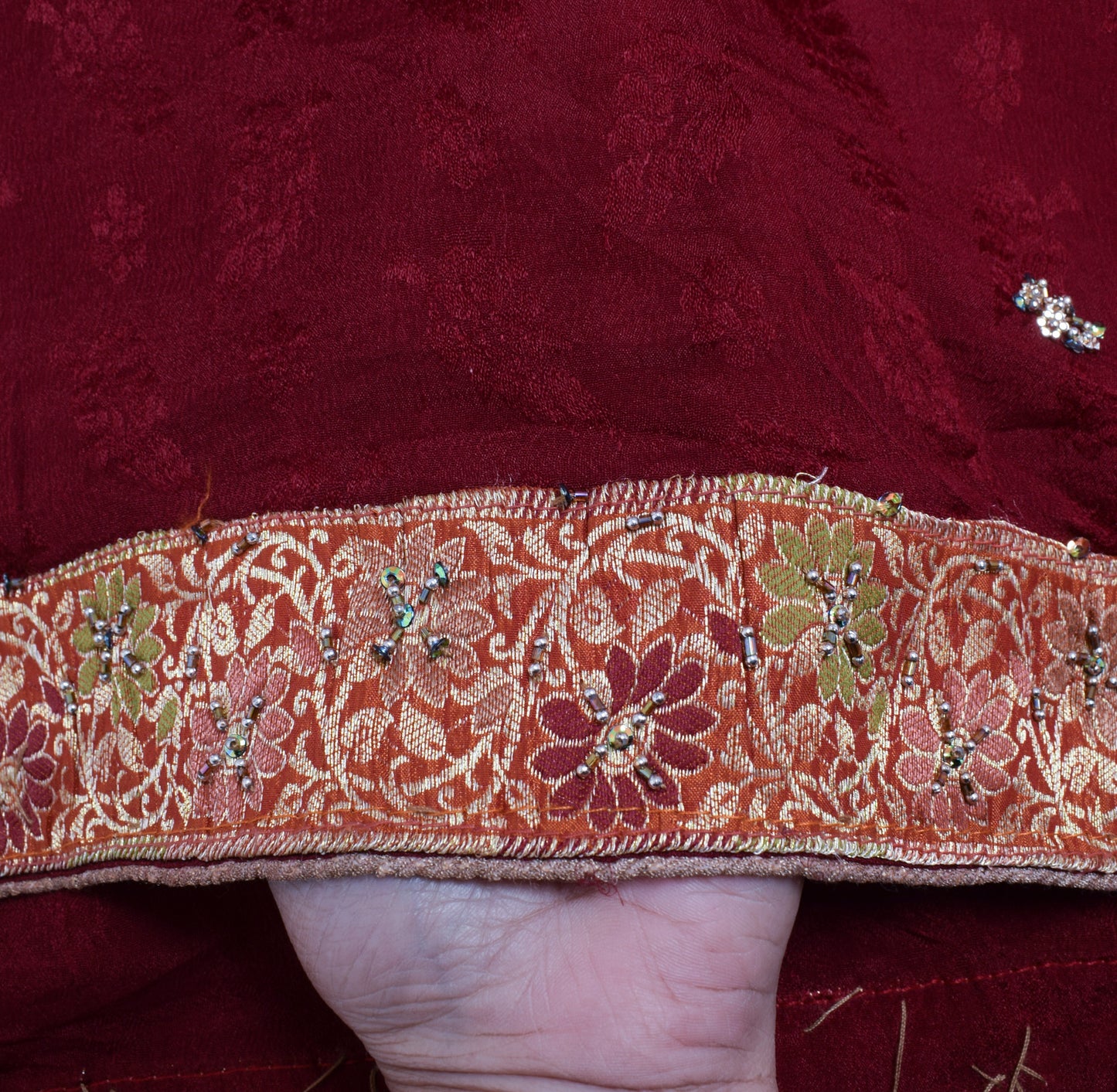 Sushila Vintage Maroon Dupatta 100% Pure Chiffon Silk Woven Floral Long Stole