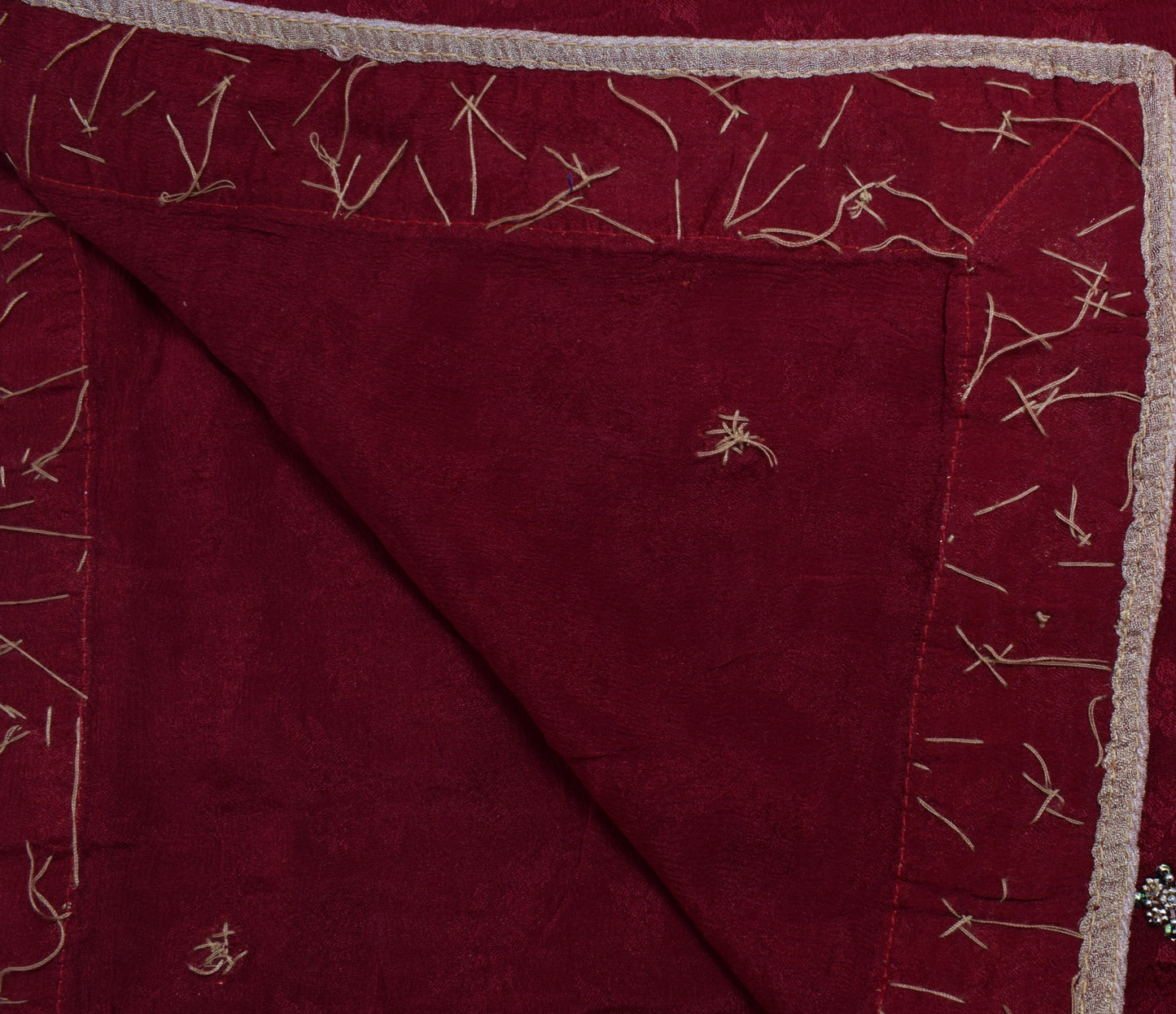 Sushila Vintage Maroon Dupatta 100% Pure Chiffon Silk Woven Floral Long Stole