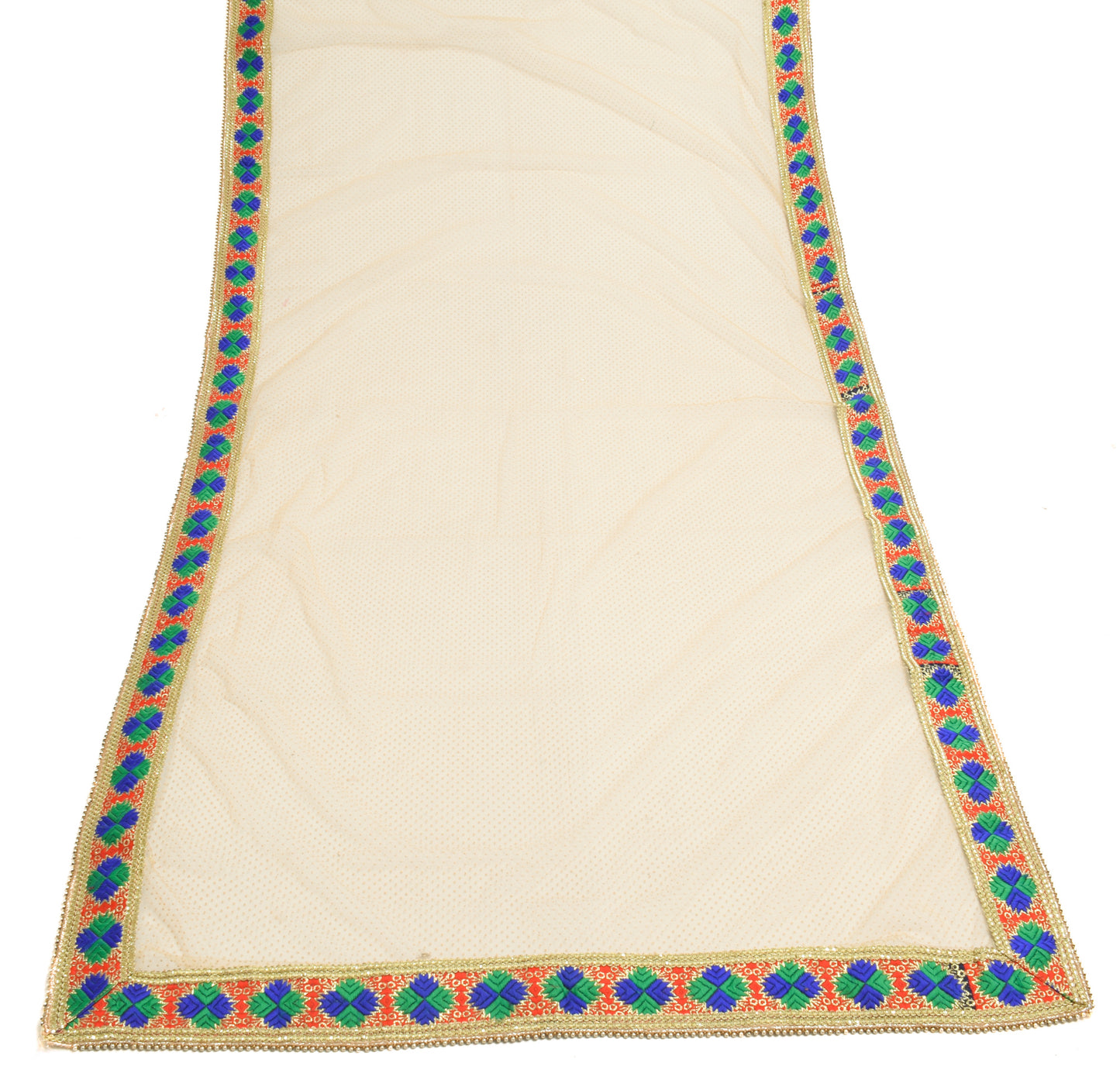 Sushila Vintage Cream Dupatta Net Mesh With Floral Border Long Stole Scarves