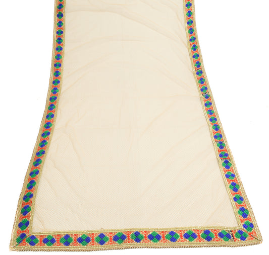 Sushila Vintage Cream Dupatta Net Mesh With Floral Border Long Stole Scarves