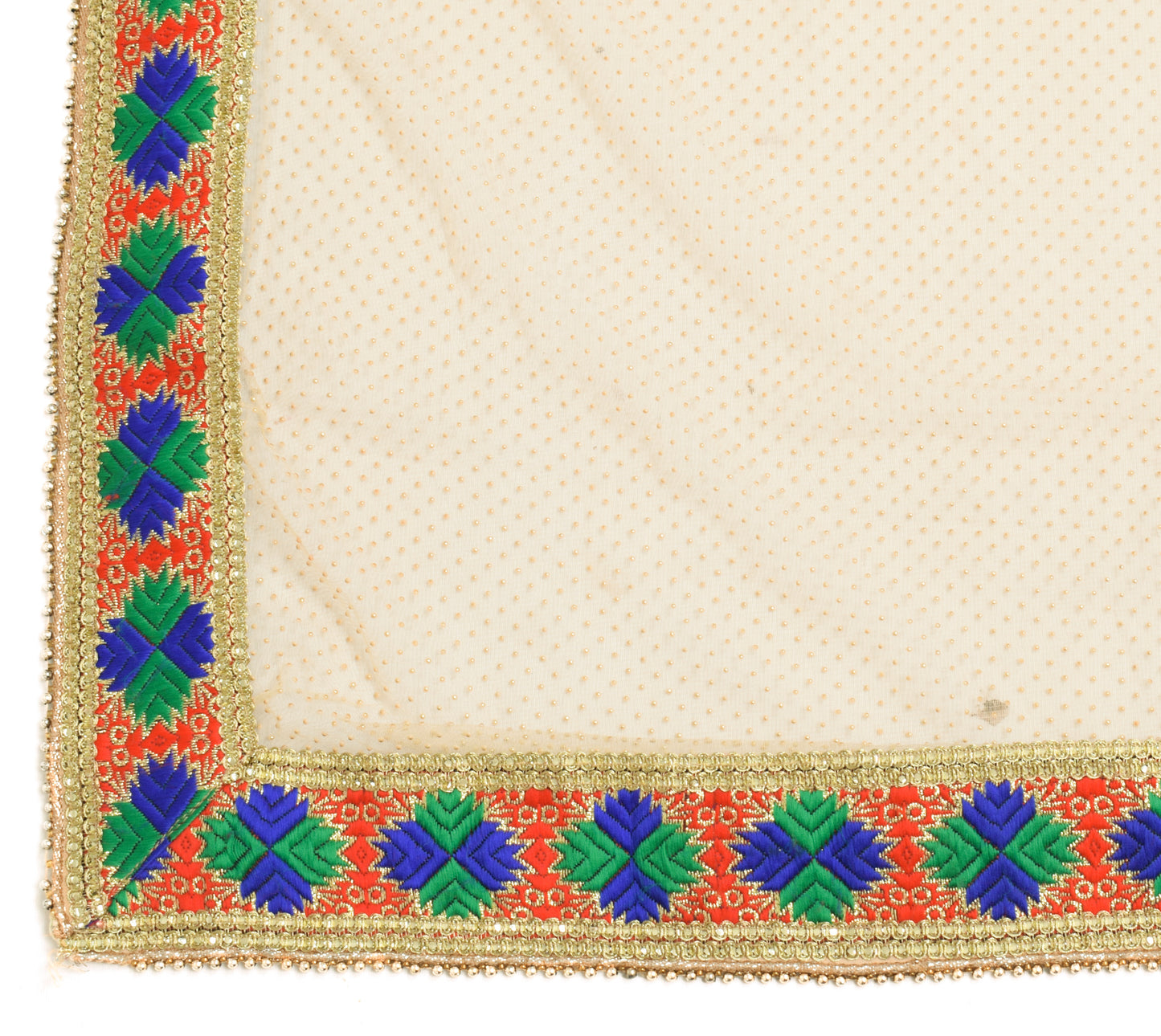 Sushila Vintage Cream Dupatta Net Mesh With Floral Border Long Stole Scarves