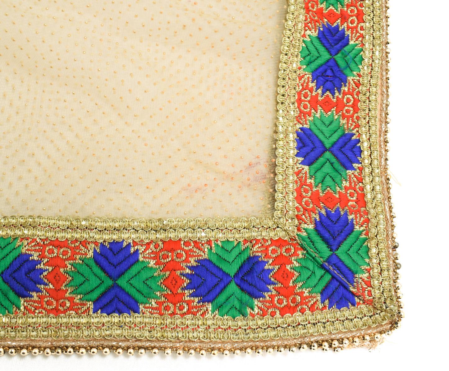 Sushila Vintage Cream Dupatta Net Mesh With Floral Border Long Stole Scarves