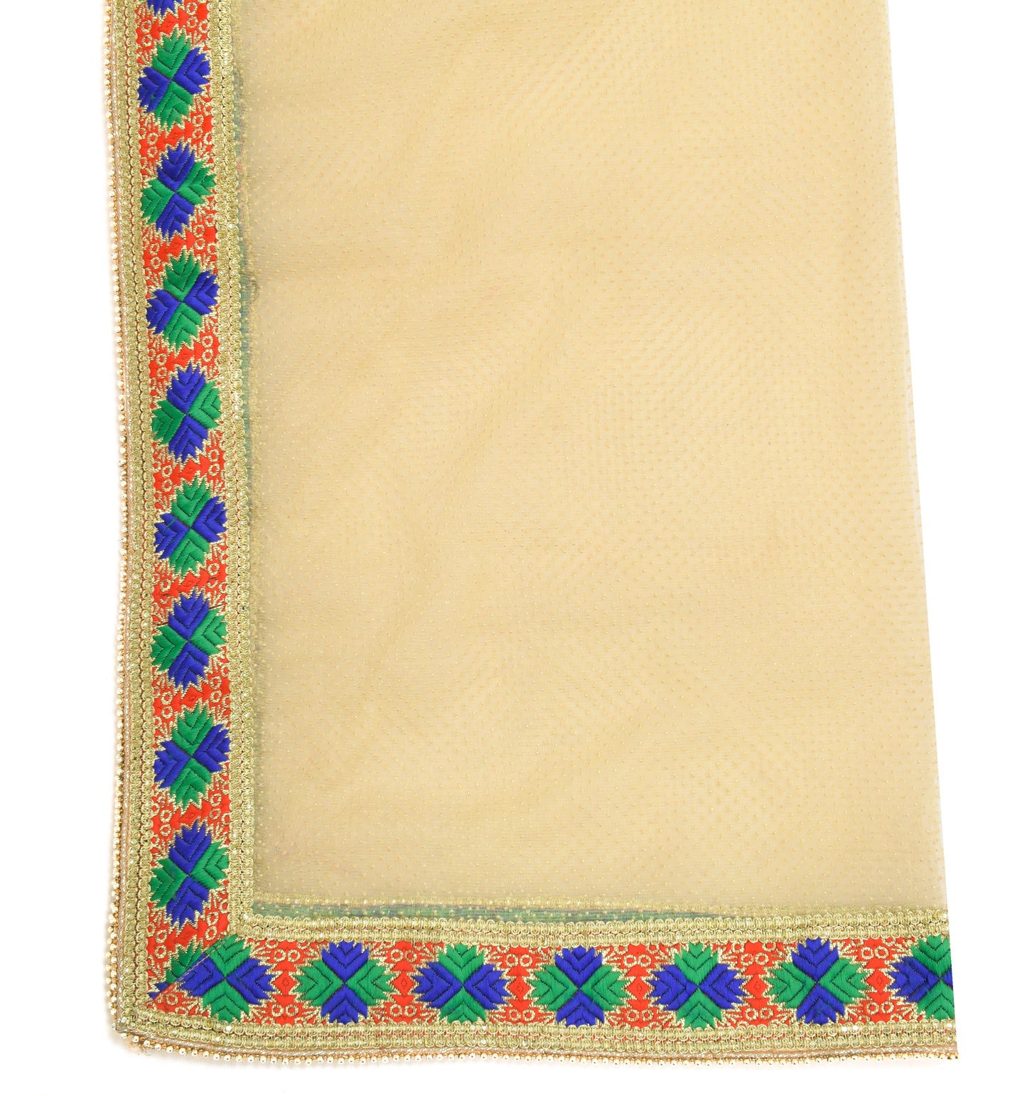 Sushila Vintage Cream Dupatta Net Mesh With Floral Border Long Stole Scarves