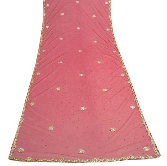 Sushila Vintage Maroon Dupatta Net Mesh Hand Beaded Floral Long Stole Wrap Veil