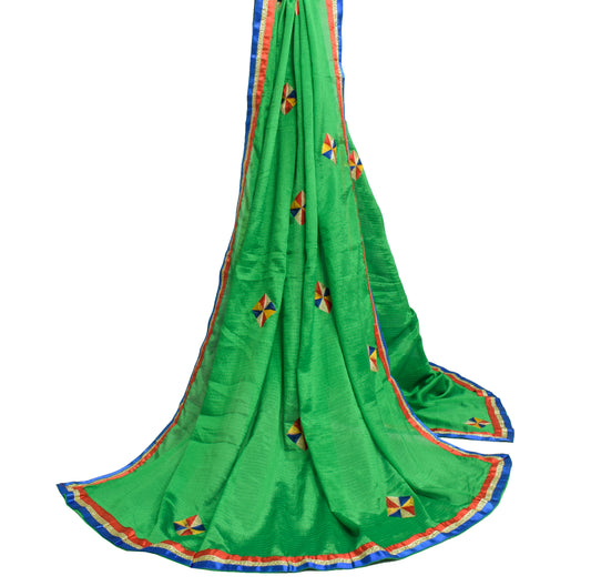 Sushila Vintage Green Dupatta Art Silk Geometrical Embroidered Long Stole Hijab