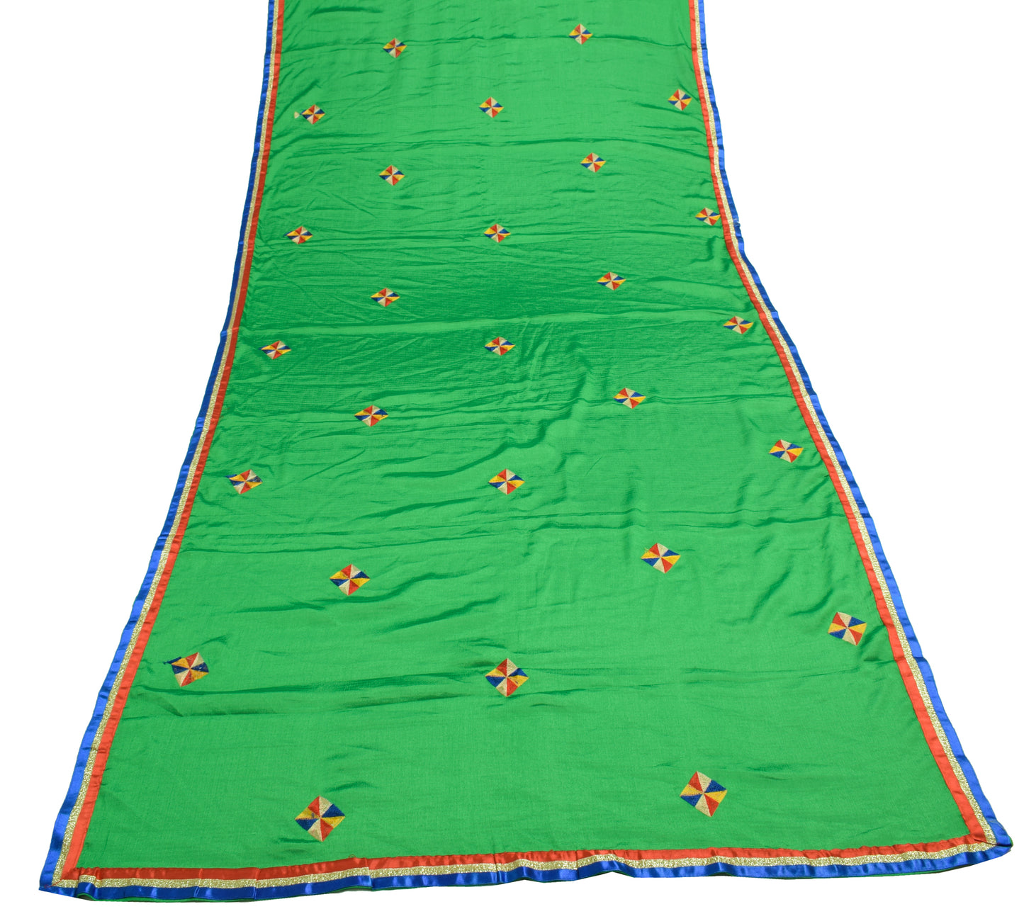 Sushila Vintage Green Dupatta Art Silk Geometrical Embroidered Long Stole Hijab
