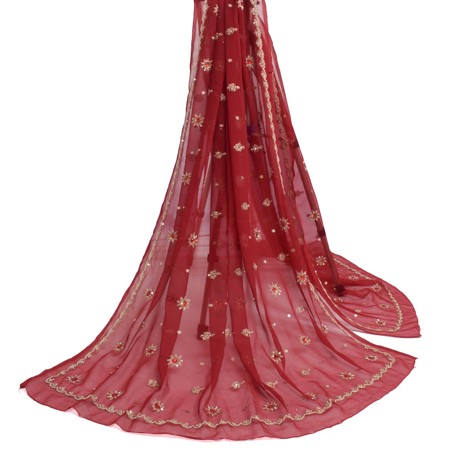 Sushila Vintage Maroon Dupatta Blend Georgette Silk Hand Beaded Long Stole Wrap