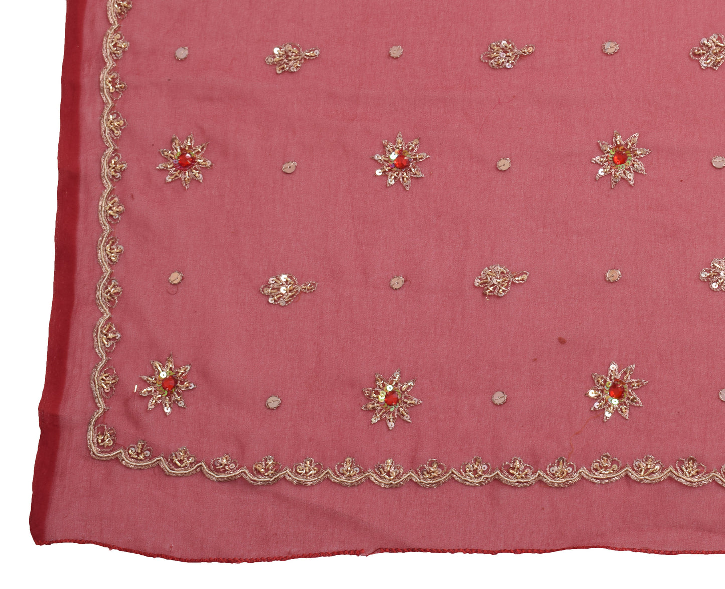 Sushila Vintage Maroon Dupatta Blend Georgette Silk Hand Beaded Long Stole Wrap