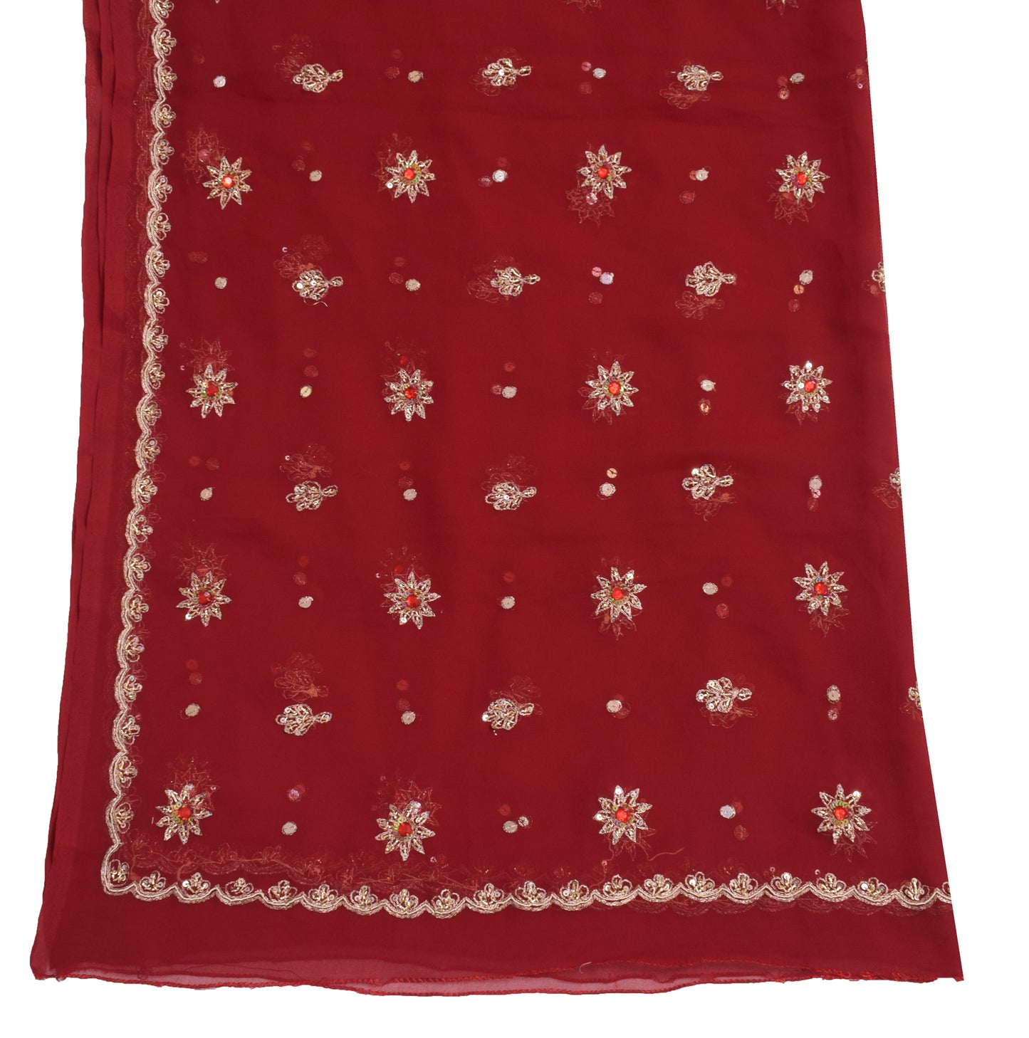 Sushila Vintage Maroon Dupatta Blend Georgette Silk Hand Beaded Long Stole Wrap