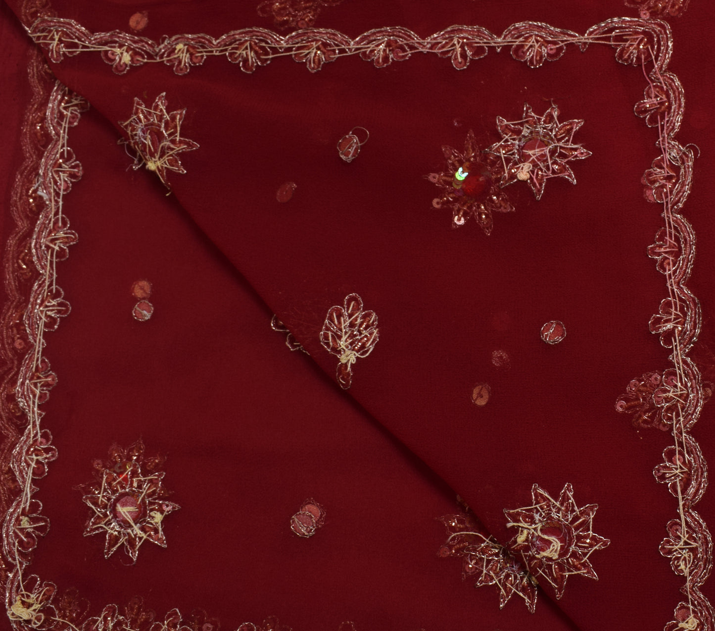 Sushila Vintage Maroon Dupatta Blend Georgette Silk Hand Beaded Long Stole Wrap