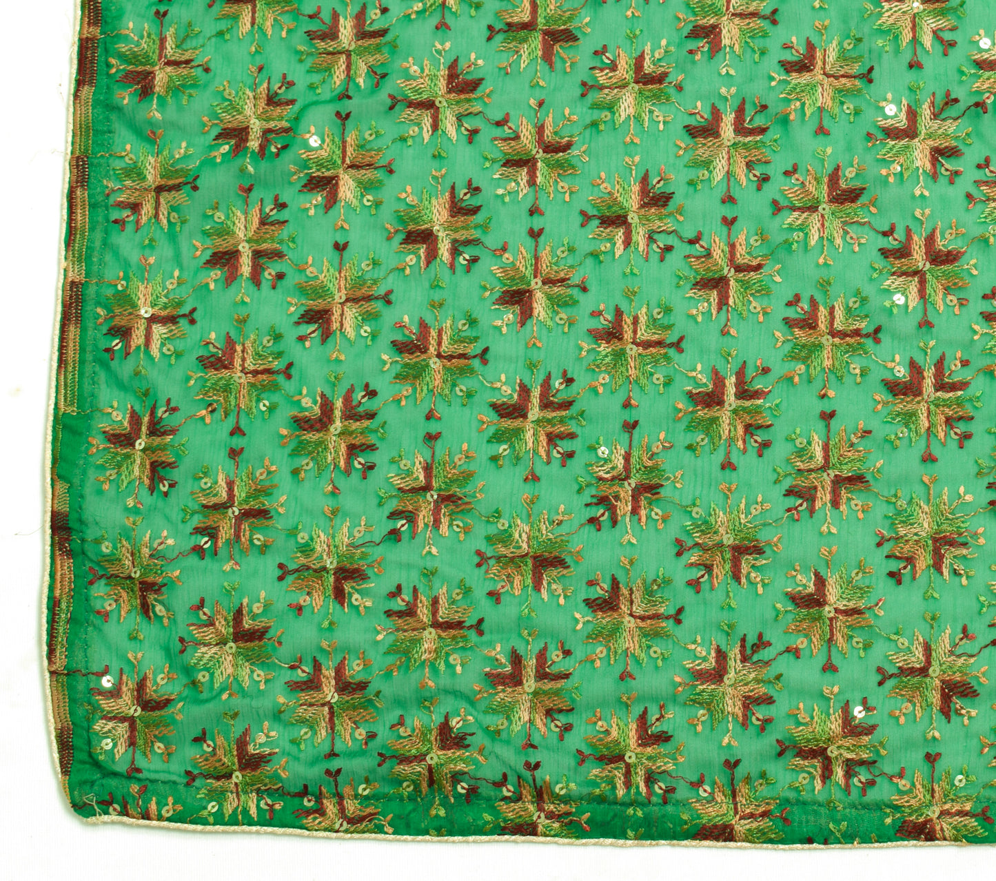 Sushila Vintage Green Dupatta Blend Chiffon Silk Phulkari Embroidery Long Stole
