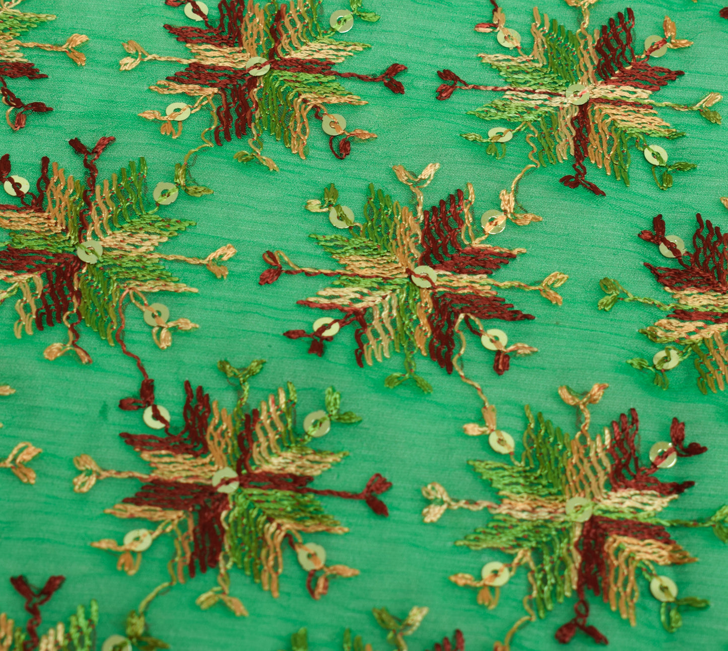 Sushila Vintage Green Dupatta Blend Chiffon Silk Phulkari Embroidery Long Stole