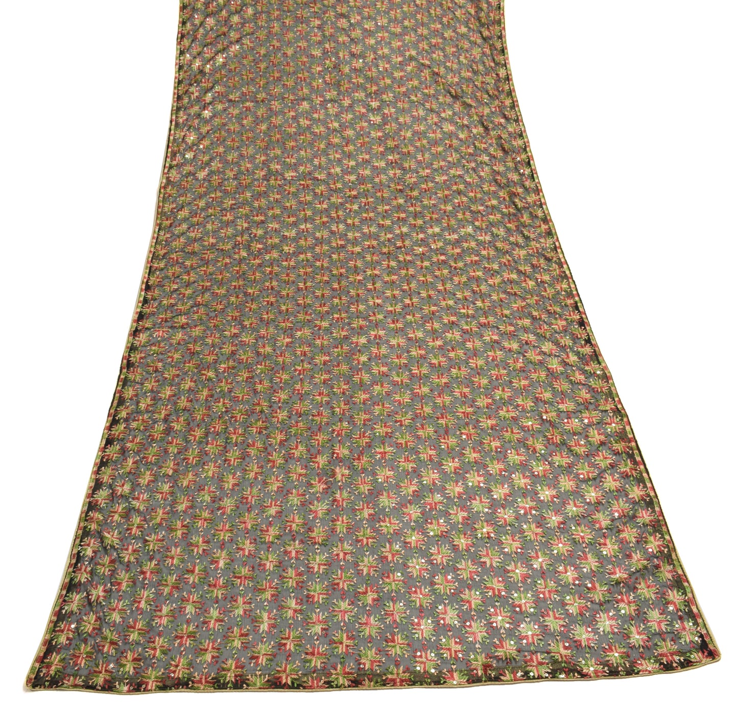 Sushila Vintage Dupatta Black Blend Chiffon Silk Phulkari Embroidered Long Stole