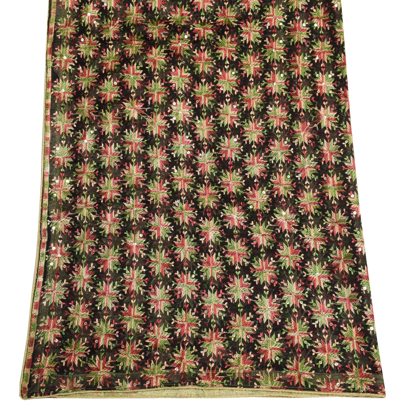 Sushila Vintage Dupatta Black Blend Chiffon Silk Phulkari Embroidered Long Stole