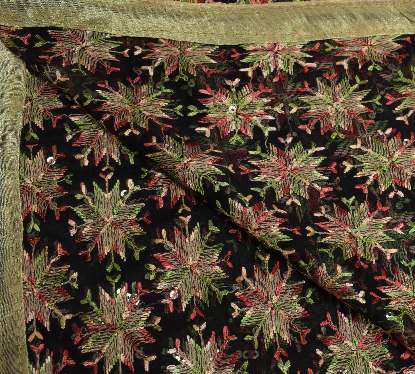 Sushila Vintage Dupatta Black Blend Chiffon Silk Phulkari Embroidered Long Stole