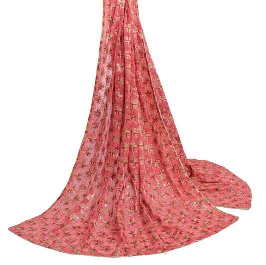 Sushila Vintage Pink Dupatta Blend Chiffon Silk Phulkari Embroidered Long Stole