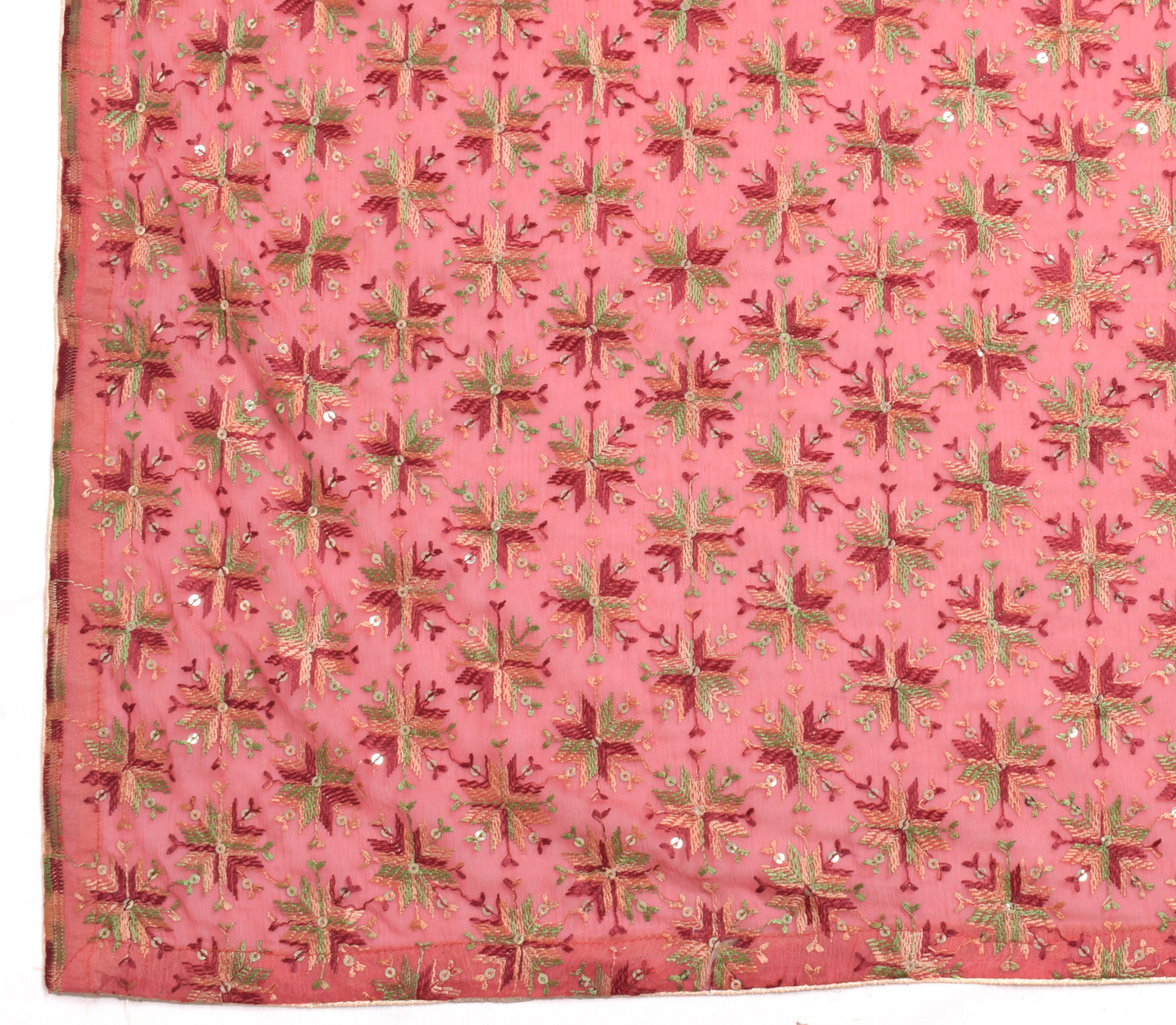 Sushila Vintage Pink Dupatta Blend Chiffon Silk Phulkari Embroidered Long Stole