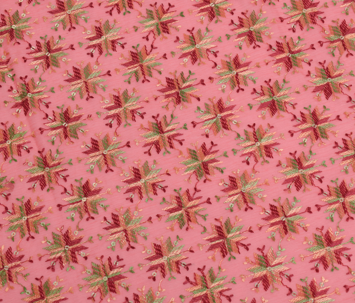 Sushila Vintage Pink Dupatta Blend Chiffon Silk Phulkari Embroidered Long Stole