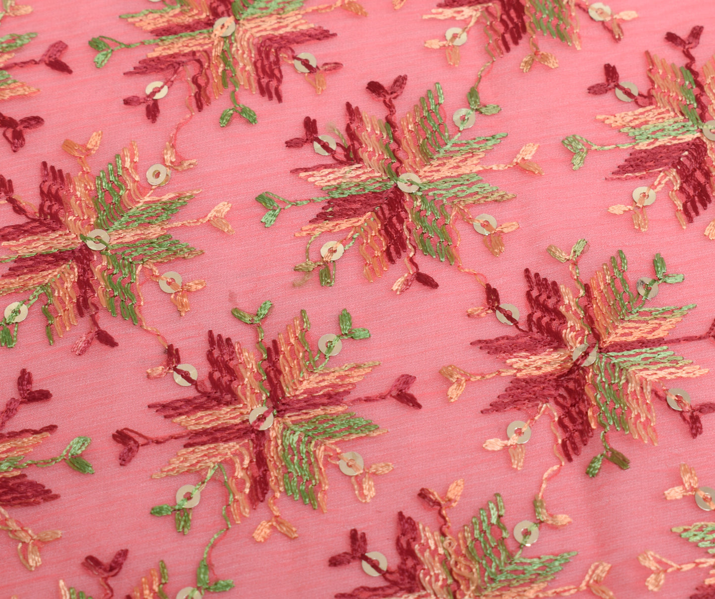 Sushila Vintage Pink Dupatta Blend Chiffon Silk Phulkari Embroidered Long Stole