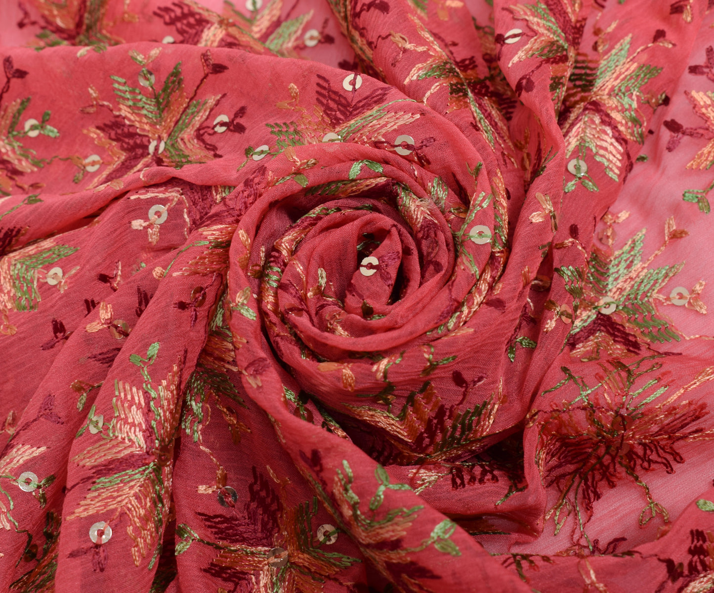 Sushila Vintage Pink Dupatta Blend Chiffon Silk Phulkari Embroidered Long Stole
