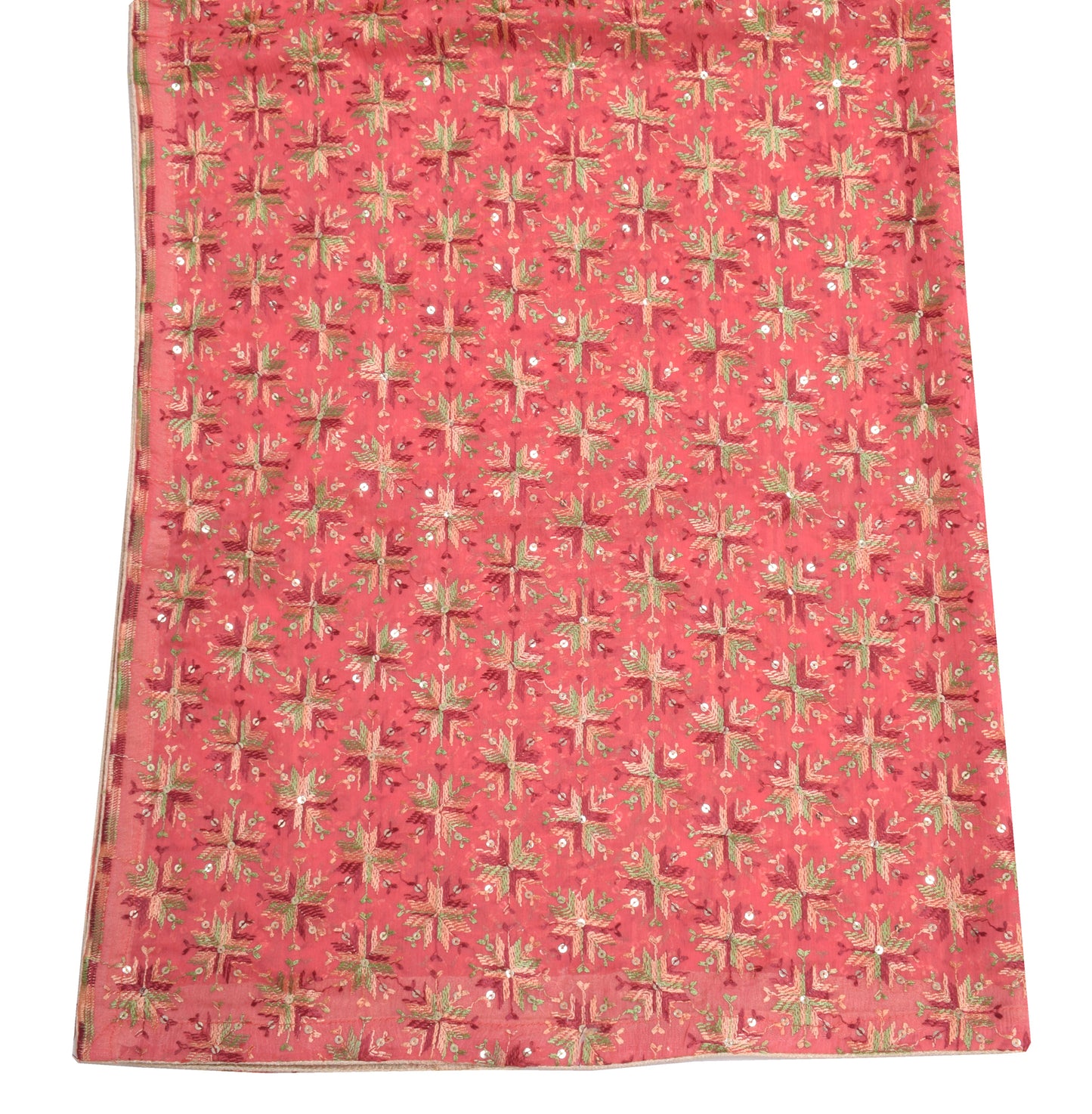 Sushila Vintage Pink Dupatta Blend Chiffon Silk Phulkari Embroidered Long Stole