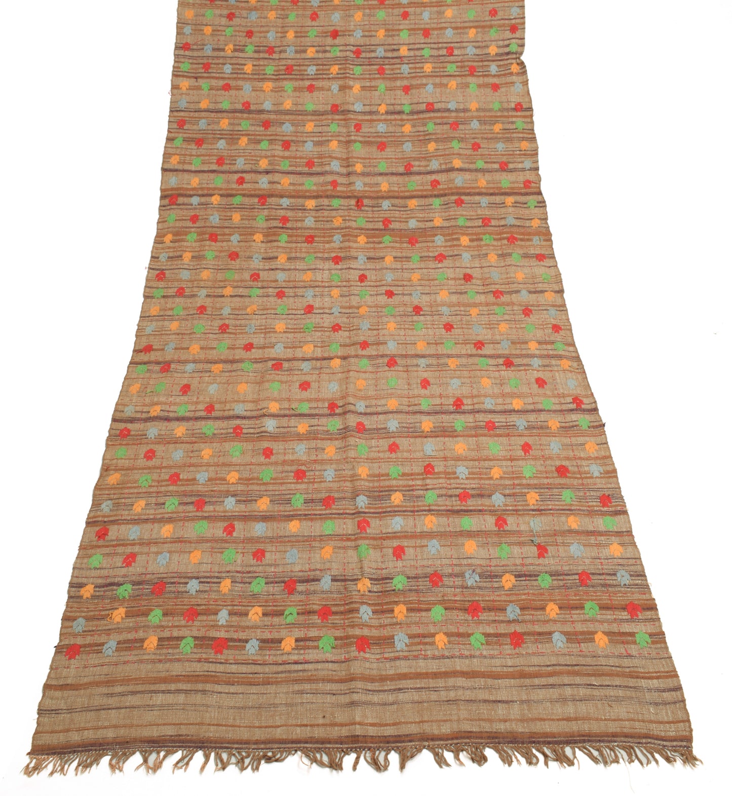 Sushila Vintage Brown Dupatta 100% Pure Khadi Hand Embroidererd Long Stole Wrap