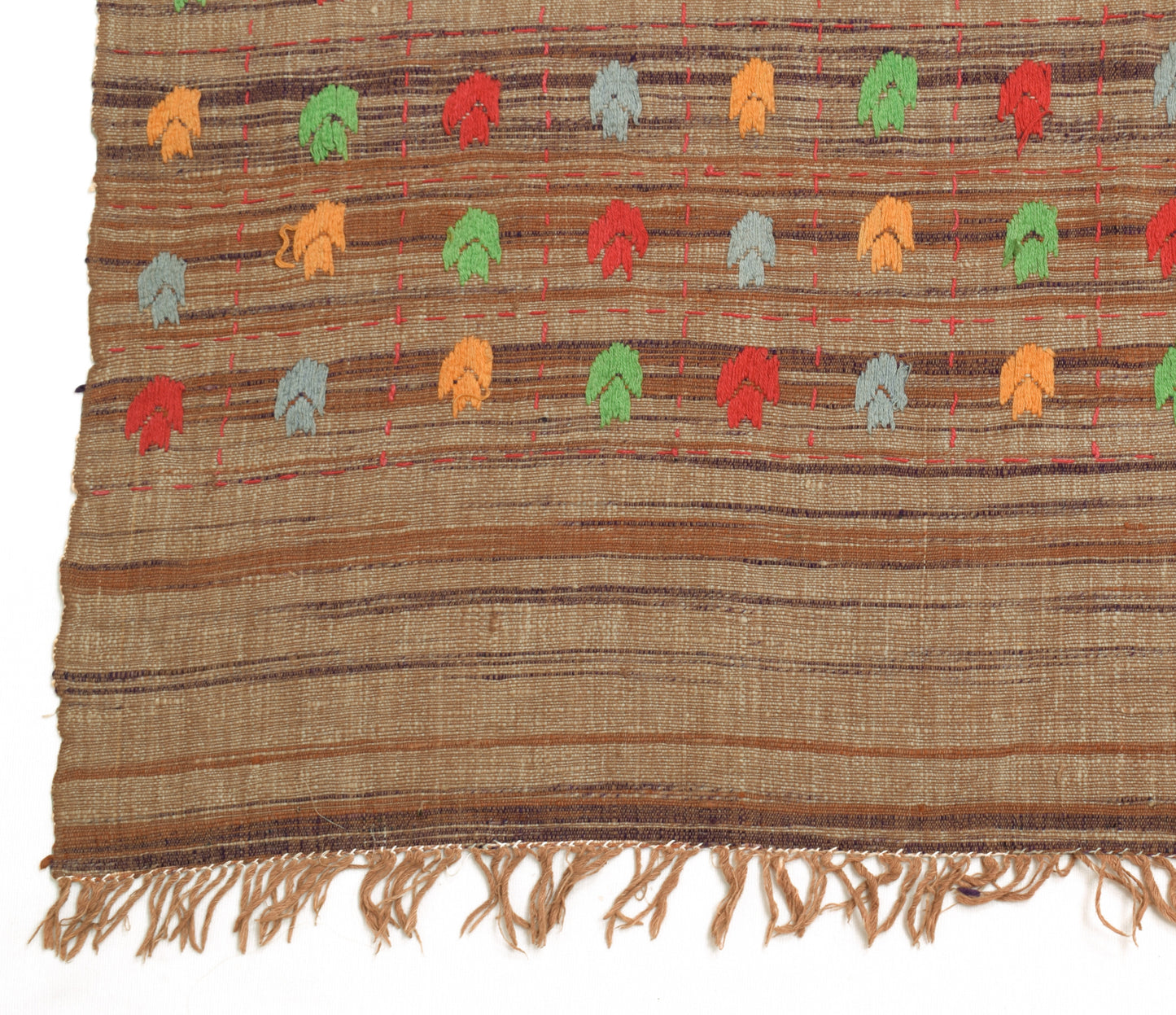 Sushila Vintage Brown Dupatta 100% Pure Khadi Hand Embroidererd Long Stole Wrap