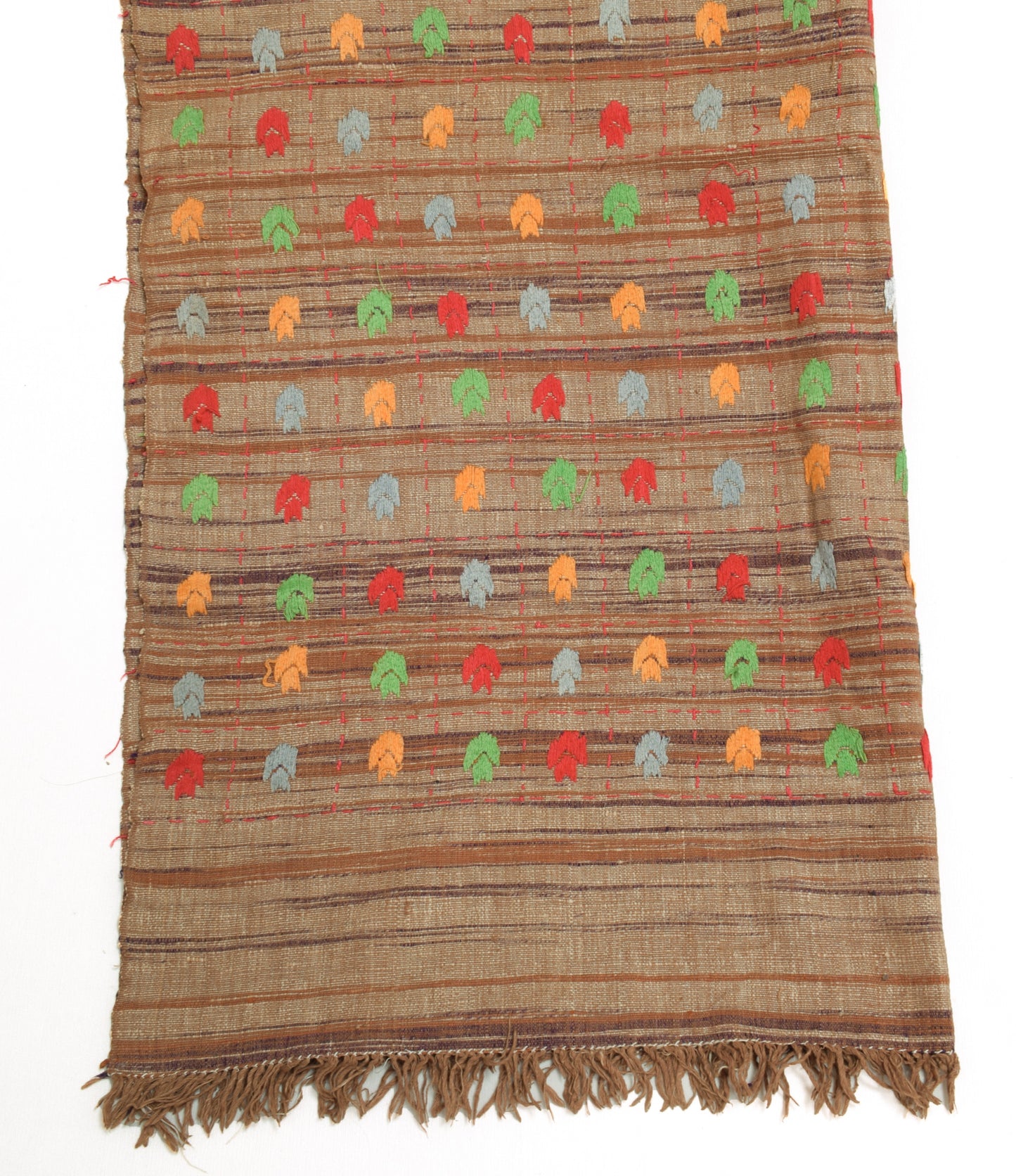 Sushila Vintage Brown Dupatta 100% Pure Khadi Hand Embroidererd Long Stole Wrap
