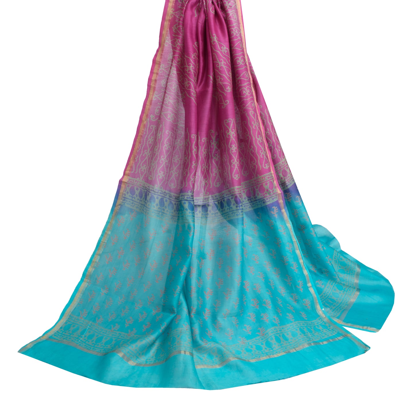 Sushila Vintage Blue & Pink Dupatta 100% Pure Cotton Floral Printed Long Stole