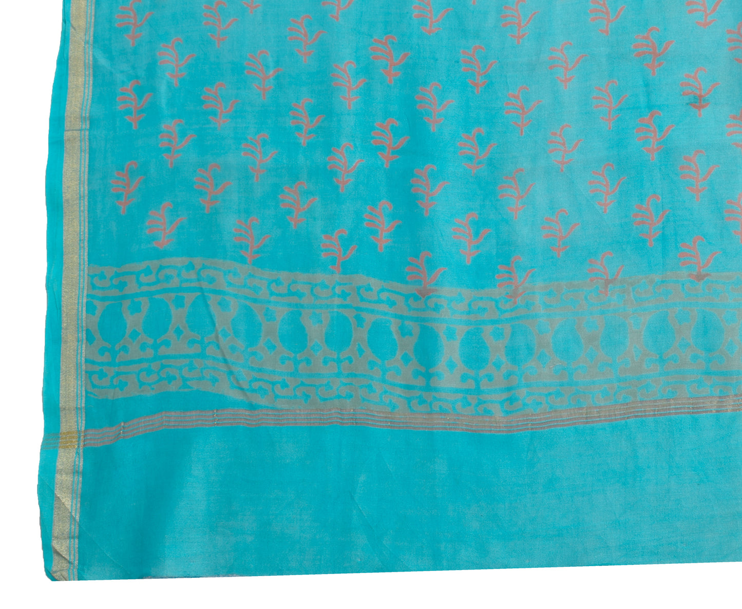 Sushila Vintage Blue & Pink Dupatta 100% Pure Cotton Floral Printed Long Stole