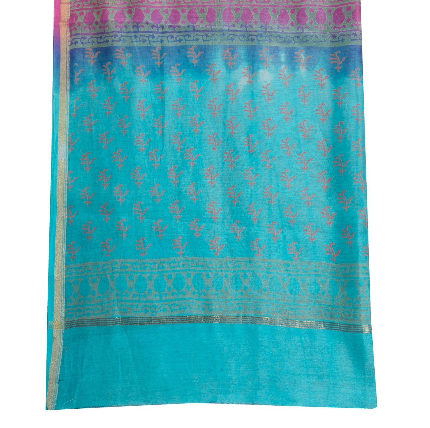 Sushila Vintage Blue & Pink Dupatta 100% Pure Cotton Floral Printed Long Stole